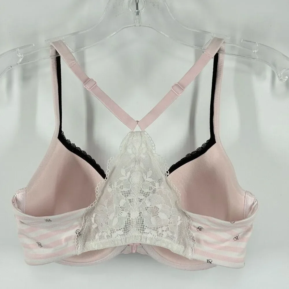 Victoria’s Secret Body By Victoria white pink stripe lace VS logo racer back Dem